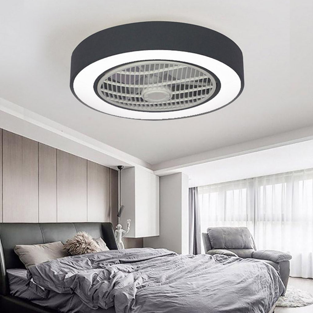 Compact Round Flush Mount Bladeless Ceiling Fan with LED Lights and Five Speed Remote