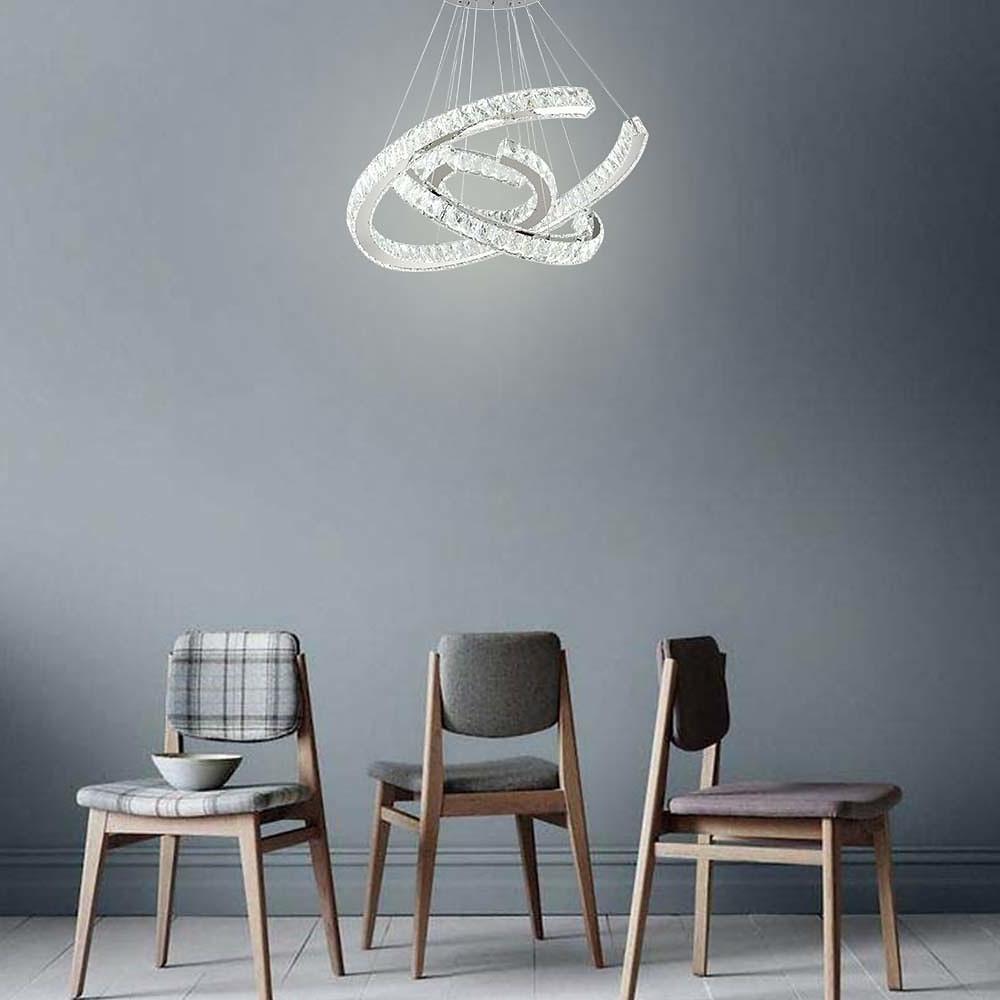 Modern Wave Crystal LED Flush Mount Ceiling Light Stainless Steel Fixture for Dining Room