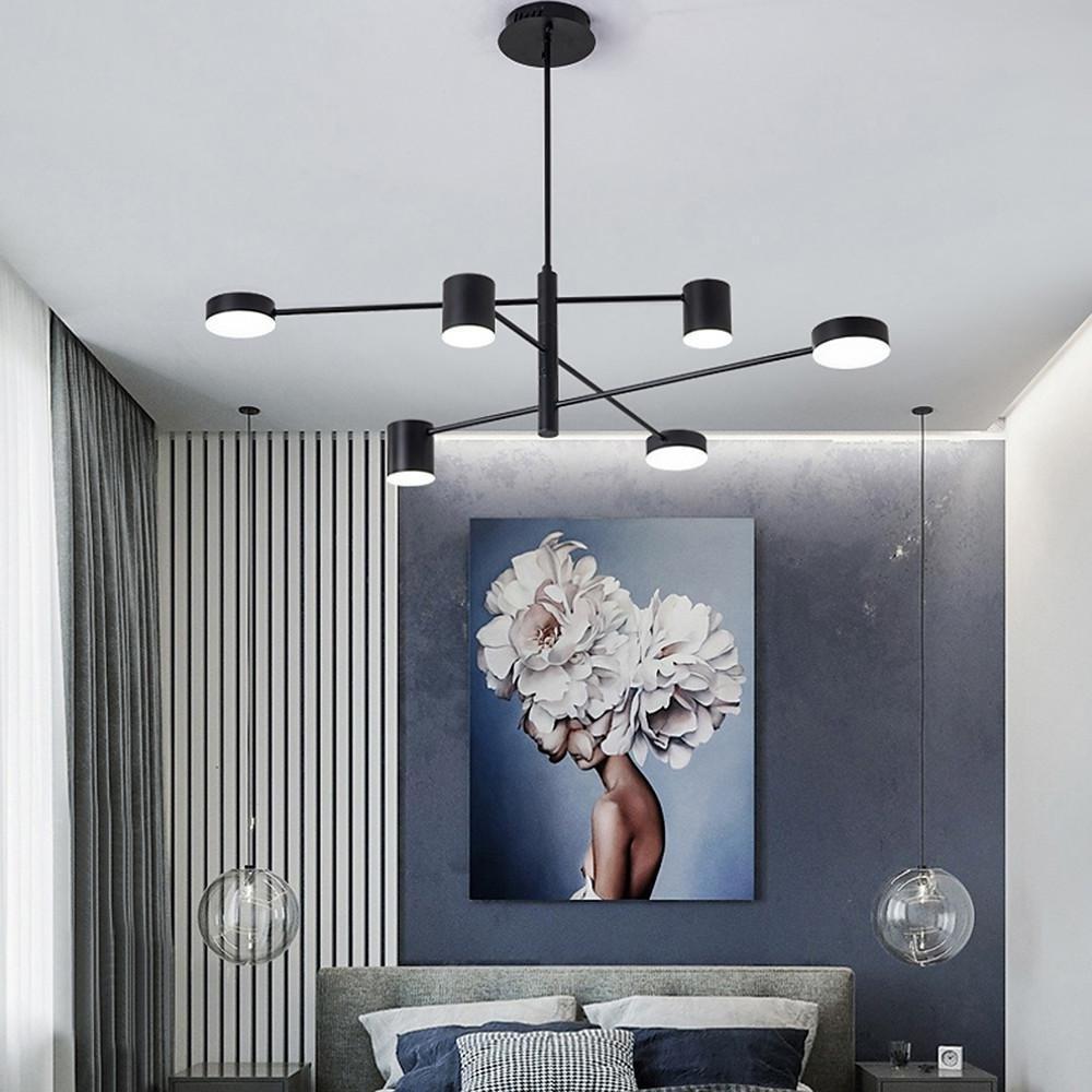 Contemporary 6 Light LED Black Sputnik Chandelier Adjustable Modern Foyer and Dining Room Pendant