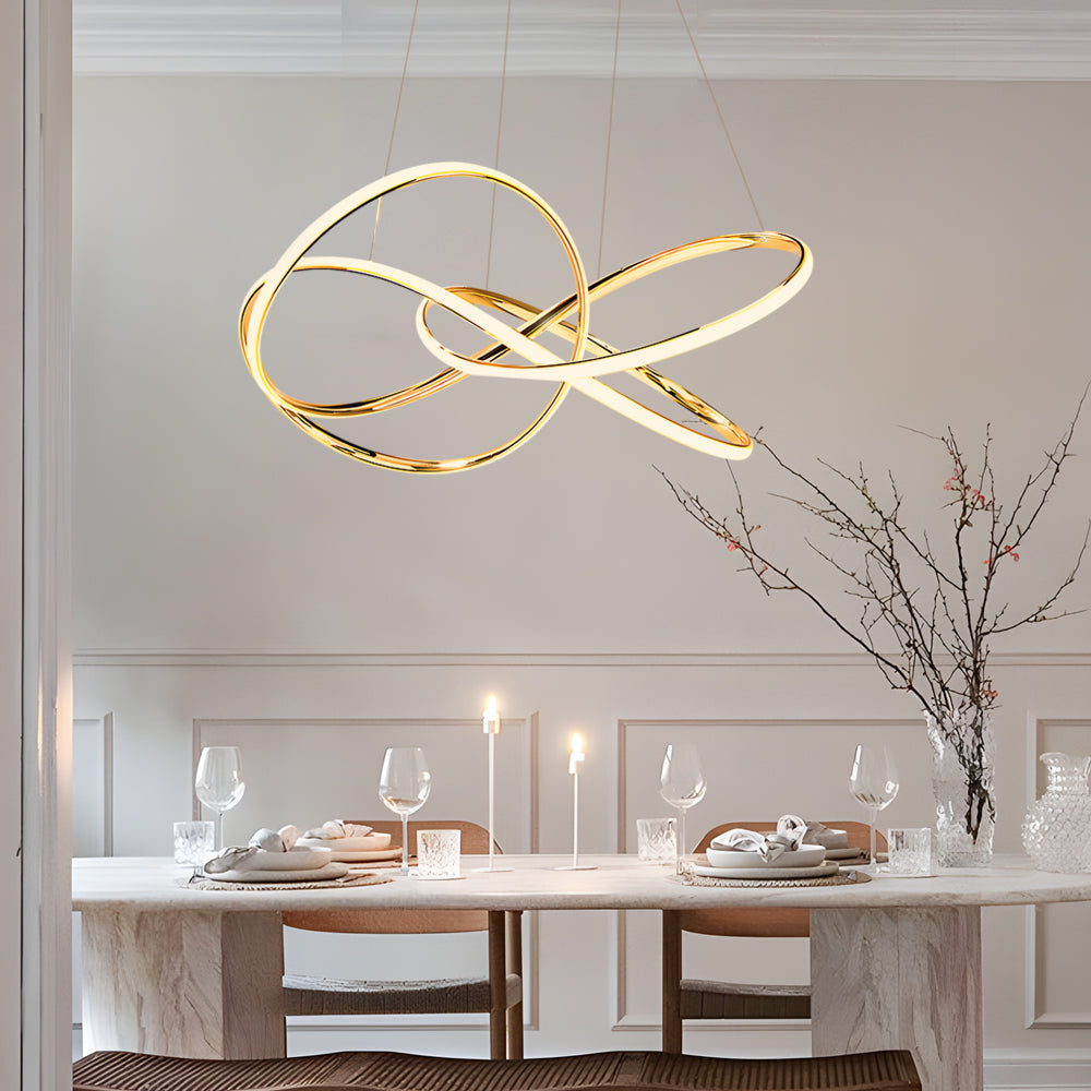 Contemporary Aluminum Curved LED Circular Pendant Light with Three Step Color Dimming