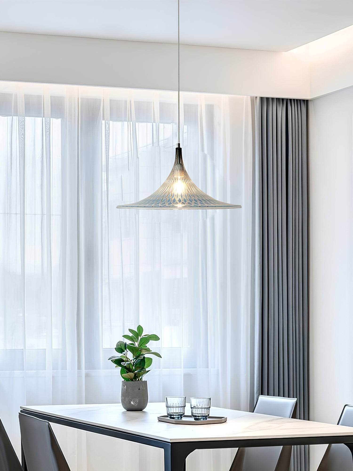 Contemporary Blue and Chrome Vortex Pendant Light with Swirl Design