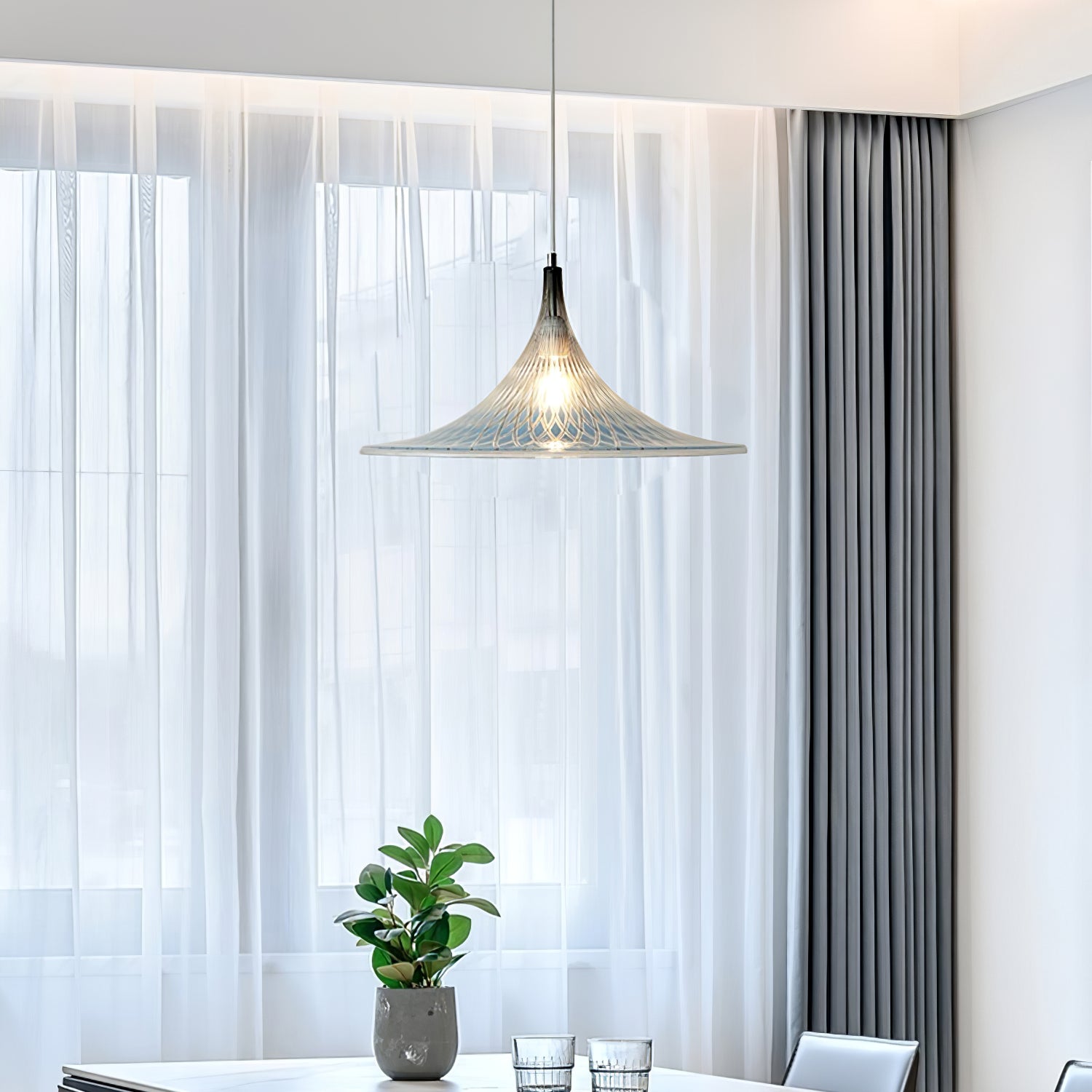 Contemporary Blue and Chrome Vortex Pendant Light with Swirl Design