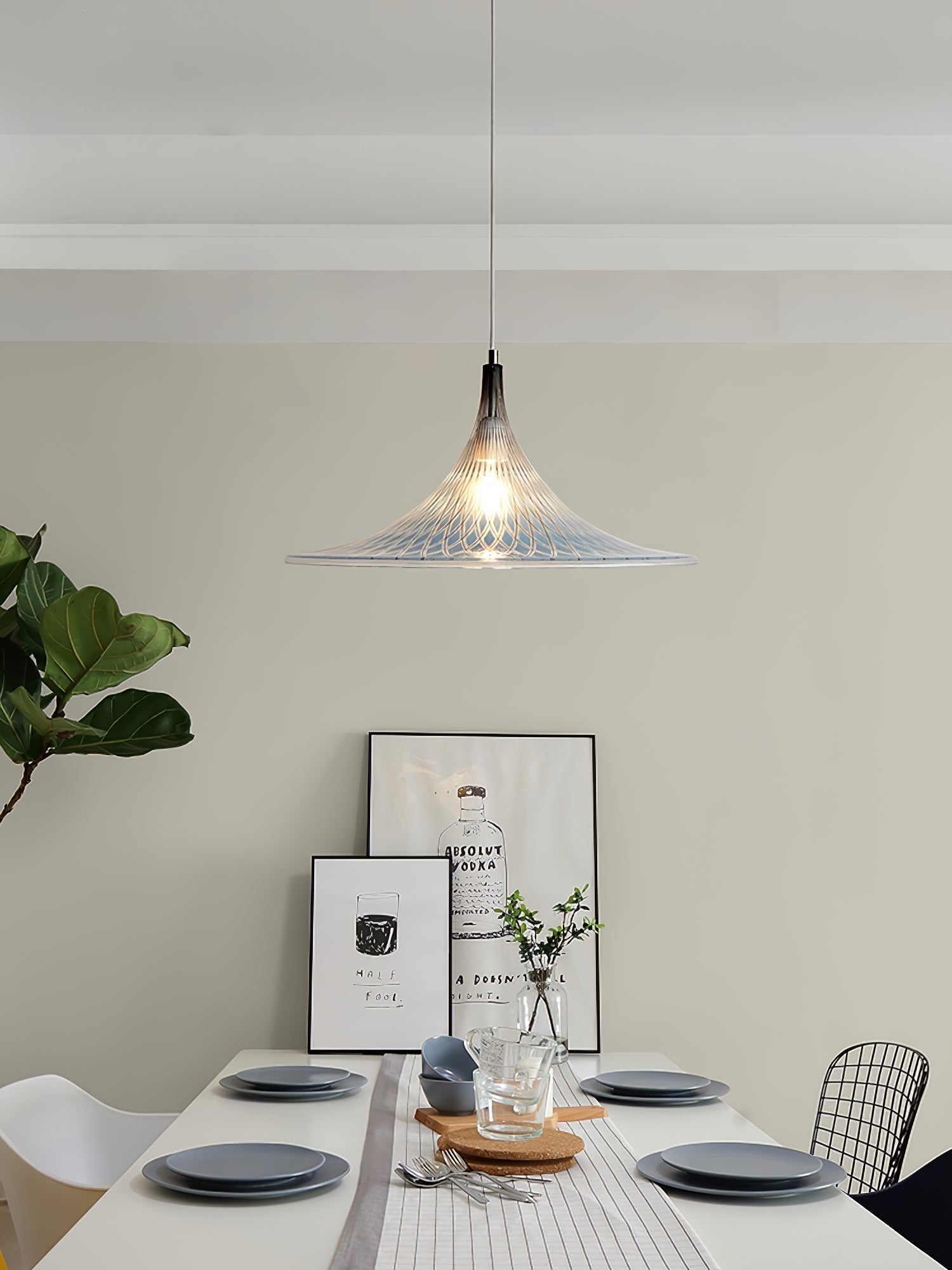 Contemporary Blue and Chrome Vortex Pendant Light with Swirl Design