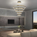 Contemporary Brushed Gold LED Circle Chandelier Three Step Dimming Pendant Lighting for Home