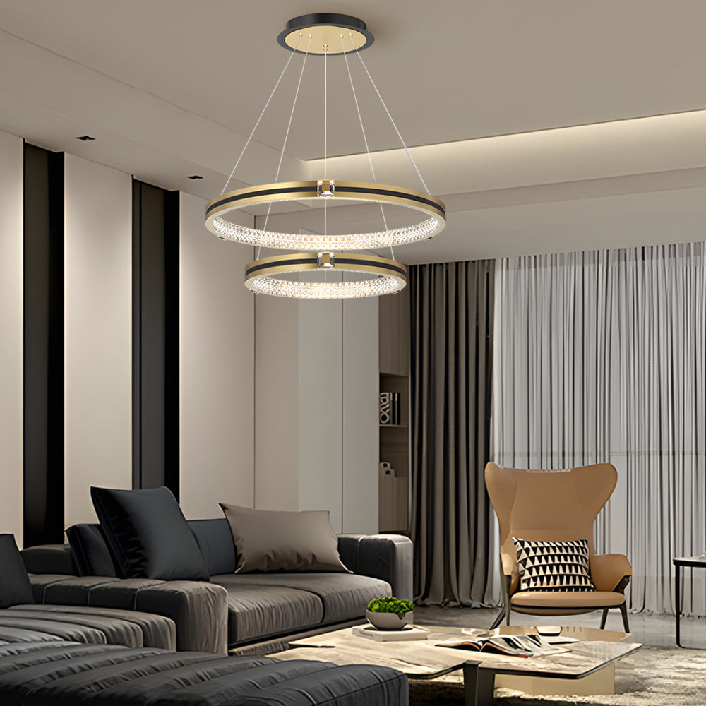 Contemporary Brushed Gold LED Circle Chandelier Three Step Dimming Pendant Lighting for Home