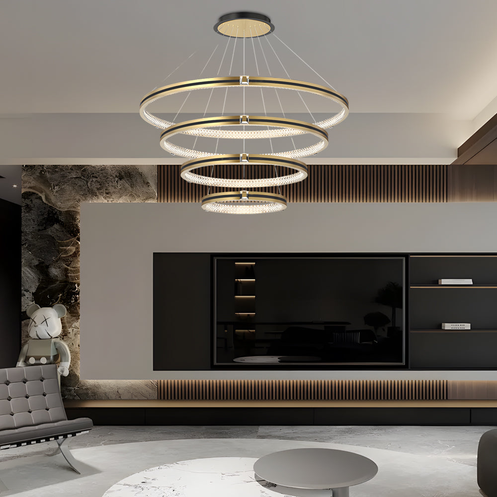Contemporary Brushed Gold LED Circle Chandelier Three Step Dimming Pendant Lighting for Home