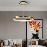 Contemporary Brushed Gold LED Circle Chandelier Three Step Dimming Pendant Lighting for Home