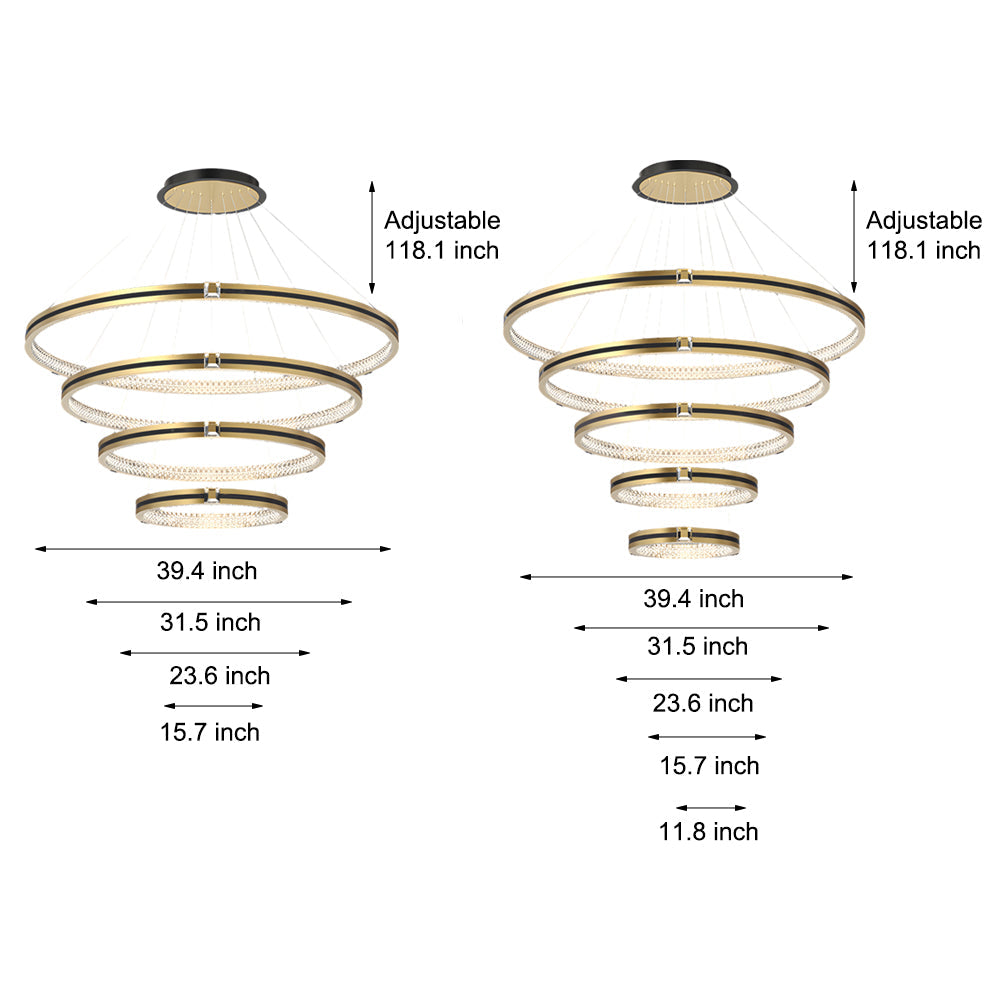 Contemporary Brushed Gold LED Circle Chandelier Three Step Dimming Pendant Lighting for Home