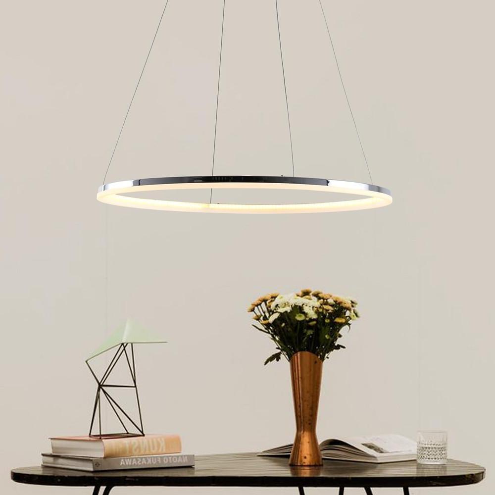 Contemporary Circular LED Pendant Light in Brushed Nickel with Remote Control Ceiling Fixture