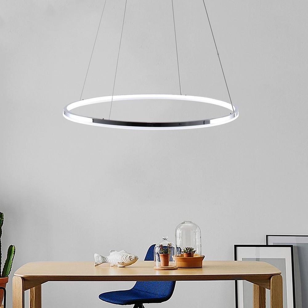 Contemporary Circular LED Pendant Light in Brushed Nickel with Remote Control Ceiling Fixture
