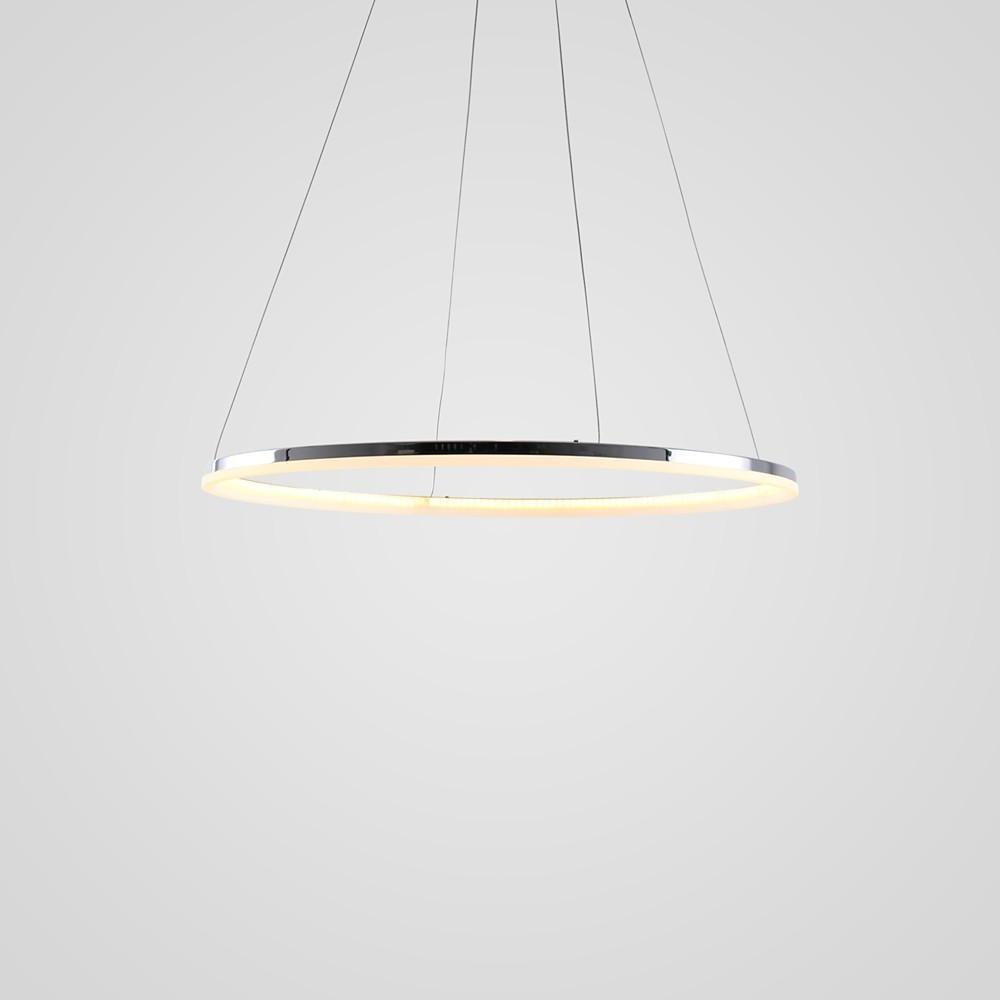 Contemporary Circular LED Pendant Light in Brushed Nickel with Remote Control Ceiling Fixture