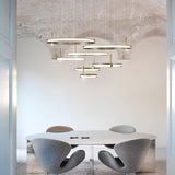Contemporary Geometric LED Ring Chandelier with Integrated Gold Spotlights