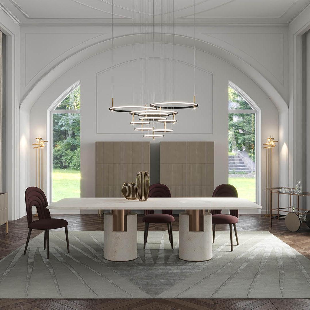 Contemporary Geometric LED Ring Chandelier with Integrated Gold Spotlights
