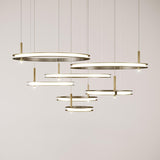 Contemporary Geometric LED Ring Chandelier with Integrated Gold Spotlights
