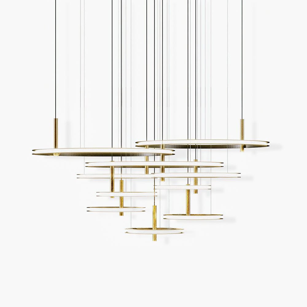 Contemporary Geometric LED Ring Chandelier with Integrated Gold Spotlights