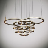 Contemporary Geometric LED Ring Chandelier with Integrated Gold Spotlights
