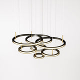 Contemporary Geometric LED Ring Chandelier with Integrated Gold Spotlights