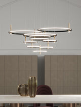 Contemporary Geometric LED Ring Chandelier with Integrated Gold Spotlights