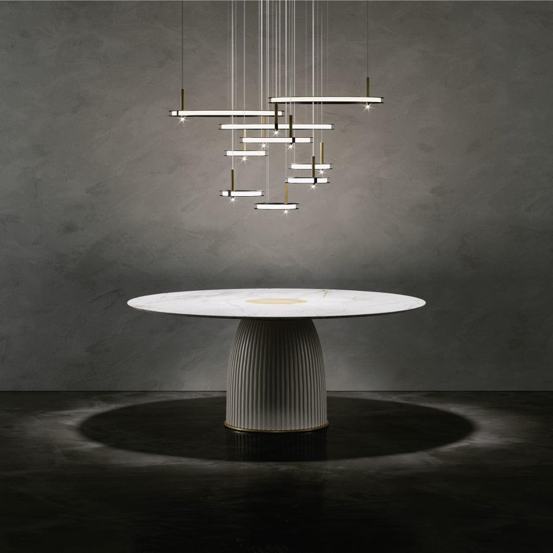 Contemporary Geometric LED Ring Chandelier with Integrated Gold Spotlights