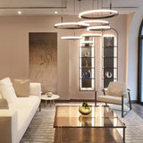 Contemporary Geometric LED Ring Chandelier with Integrated Gold Spotlights