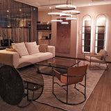 Contemporary Geometric LED Ring Chandelier with Integrated Gold Spotlights