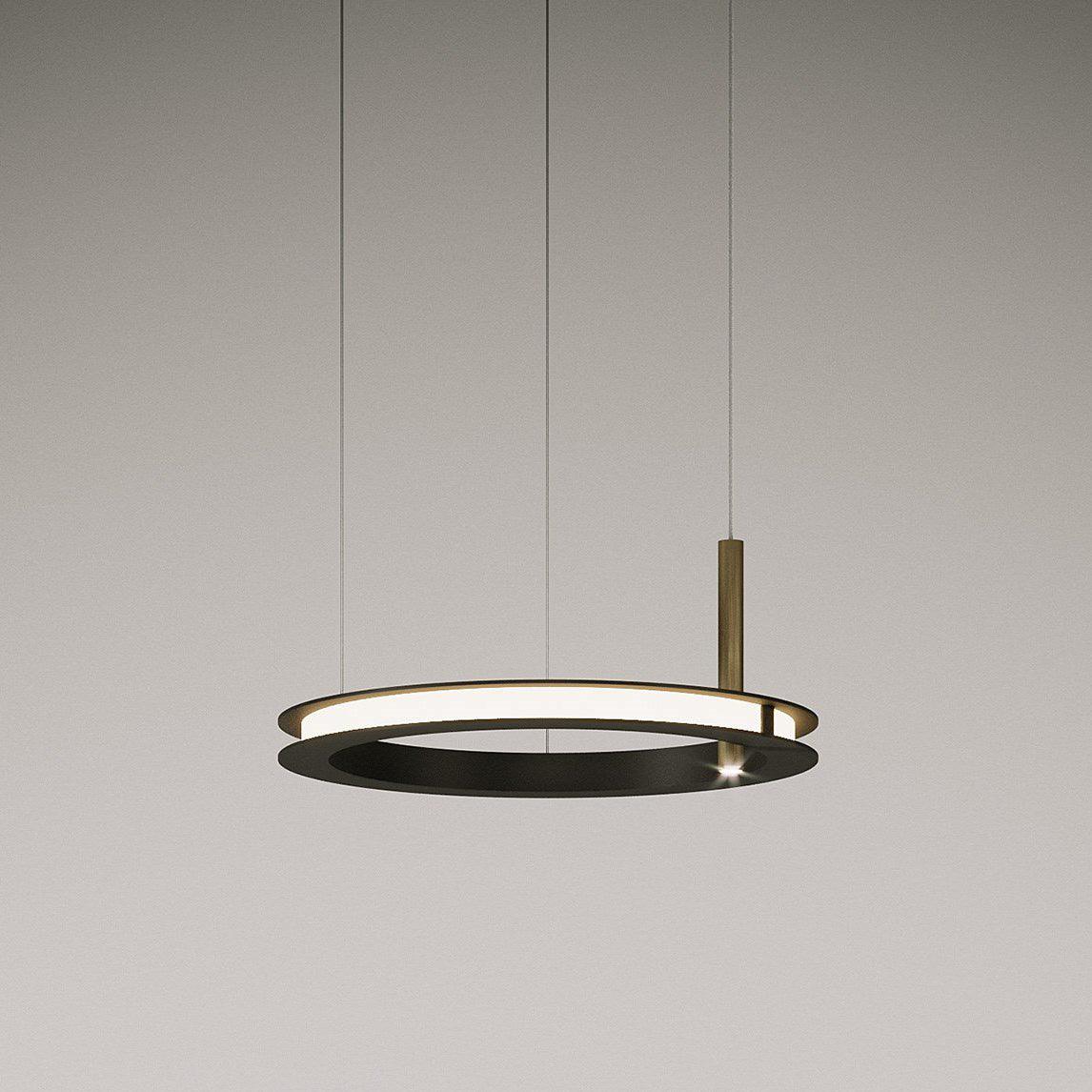 Contemporary Geometric LED Ring Chandelier with Integrated Gold Spotlights