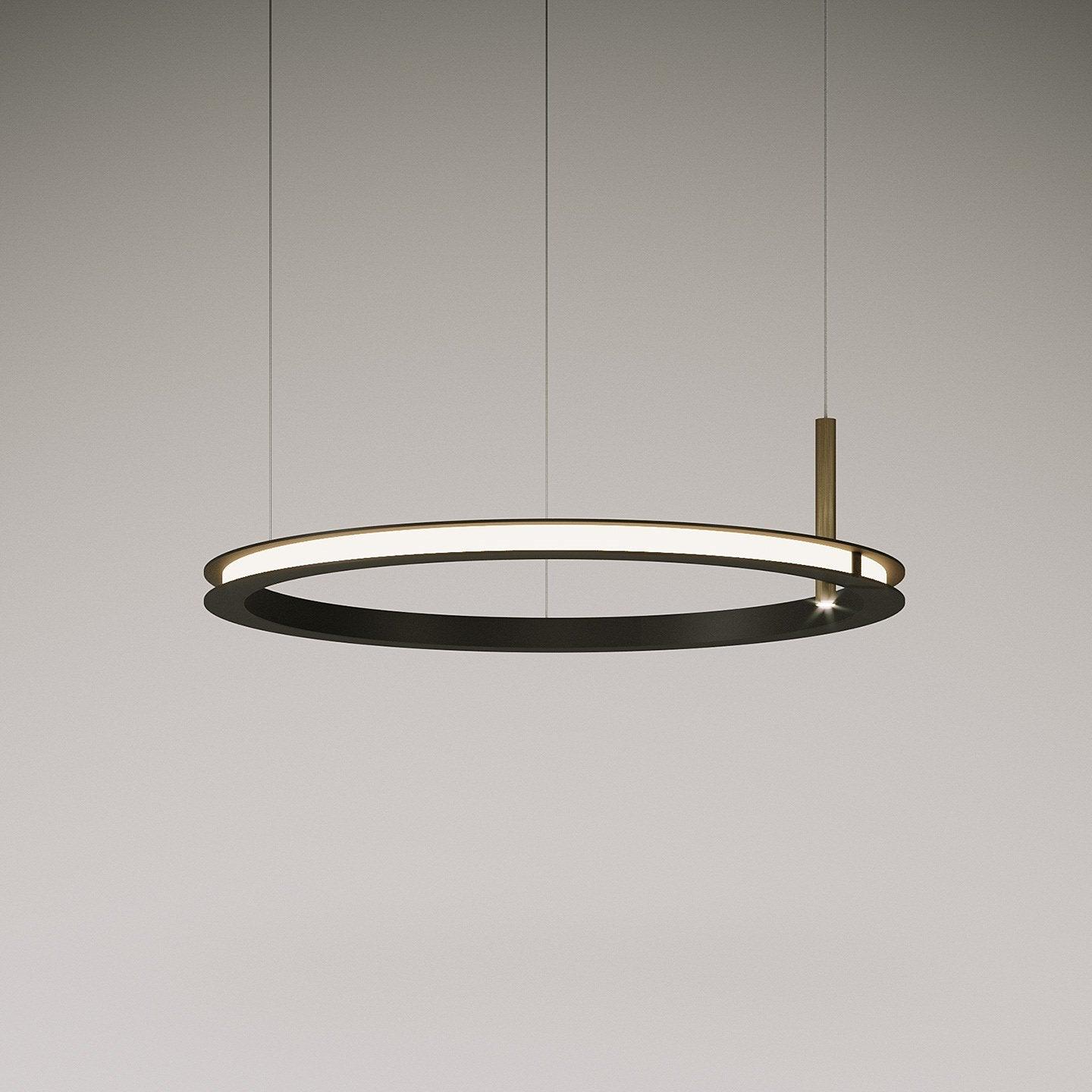 Contemporary Geometric LED Ring Chandelier with Integrated Gold Spotlights