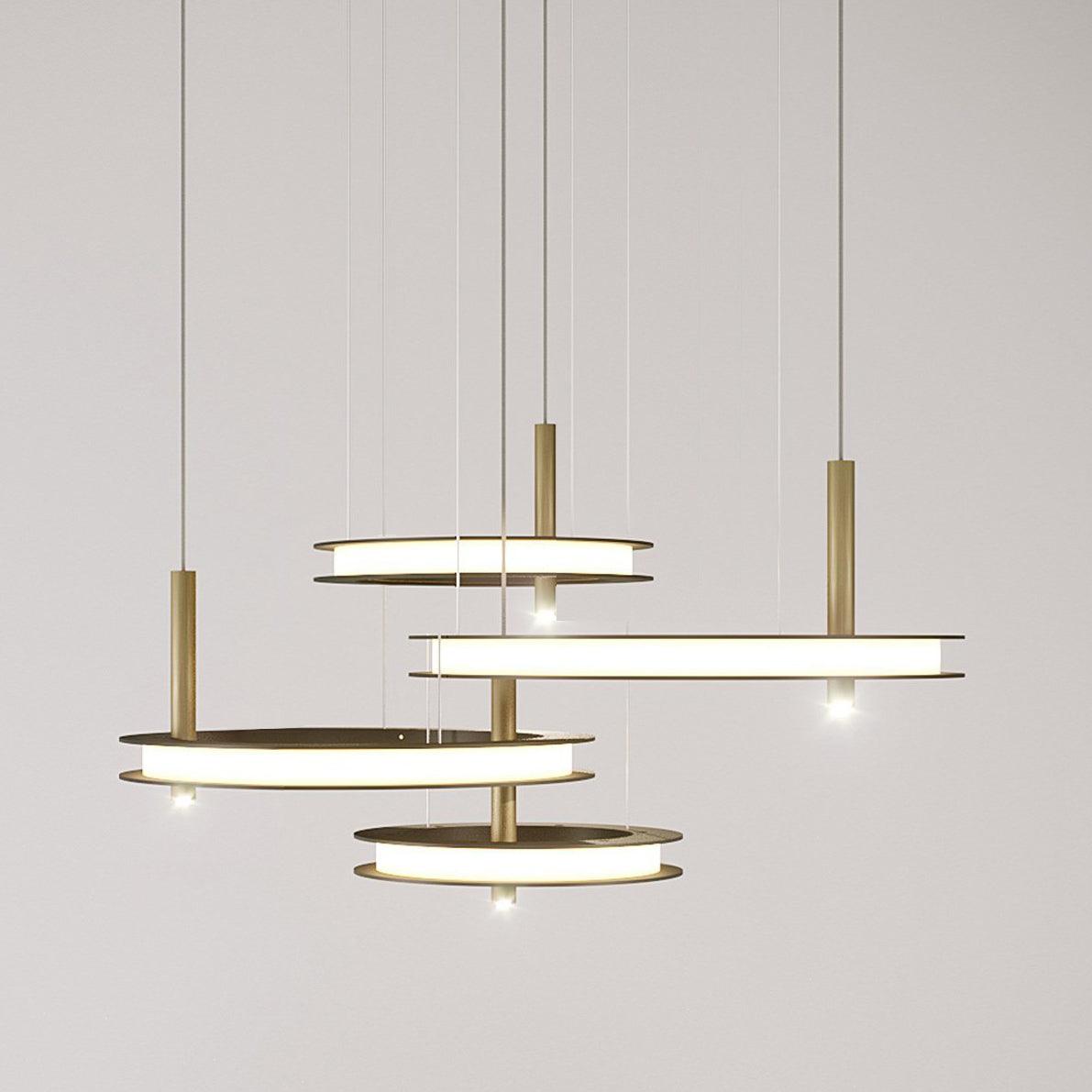 Contemporary Geometric LED Ring Chandelier with Integrated Gold Spotlights