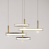 Contemporary Geometric LED Ring Chandelier with Integrated Gold Spotlights