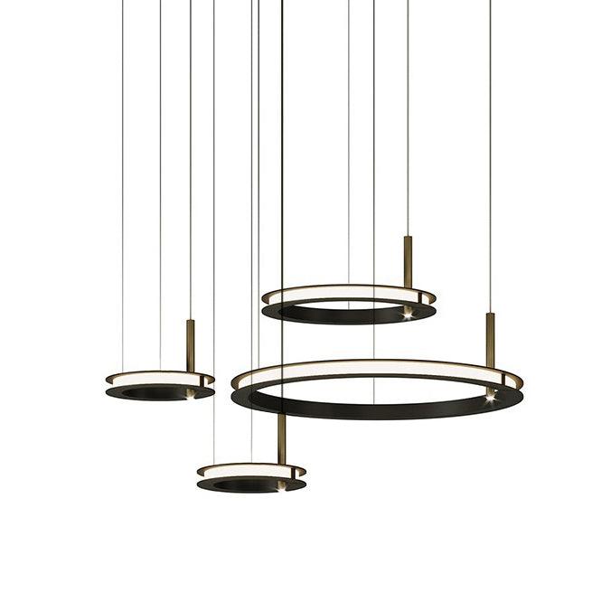 Contemporary Geometric LED Ring Chandelier with Integrated Gold Spotlights