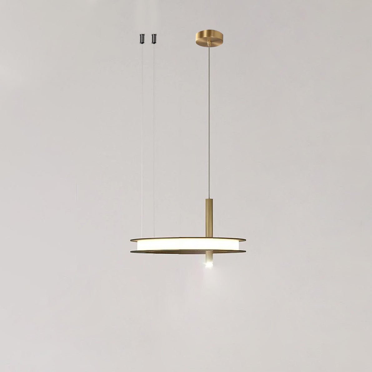 Contemporary Geometric LED Ring Chandelier with Integrated Gold Spotlights
