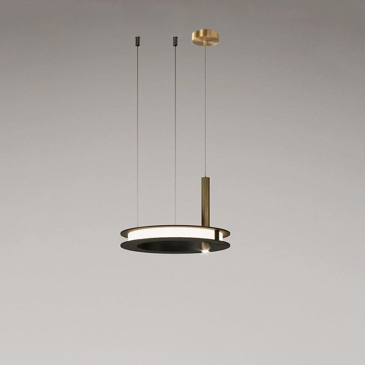 Contemporary Geometric LED Ring Chandelier with Integrated Gold Spotlights