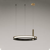 Contemporary Geometric LED Ring Chandelier with Integrated Gold Spotlights