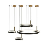 Contemporary Geometric LED Ring Chandelier with Integrated Gold Spotlights