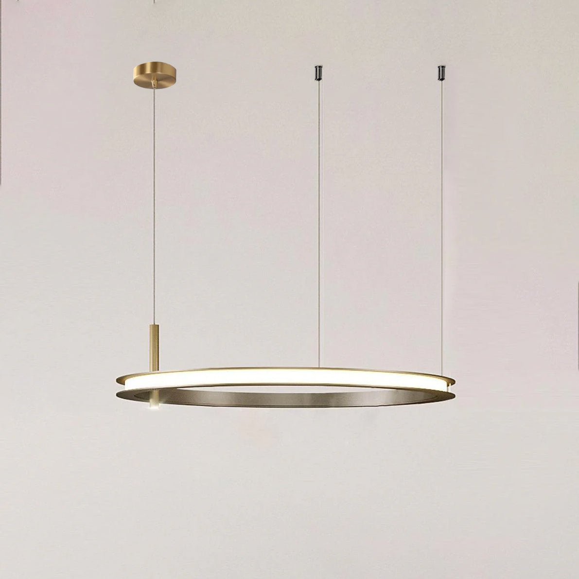 Contemporary Geometric LED Ring Chandelier with Integrated Gold Spotlights