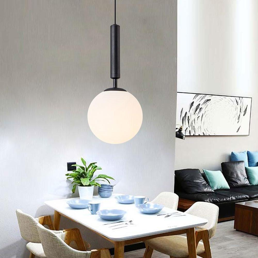 Contemporary Globe Glass Pendant Light with Electroplated Metal Frame and Adjustable Hanging Cord