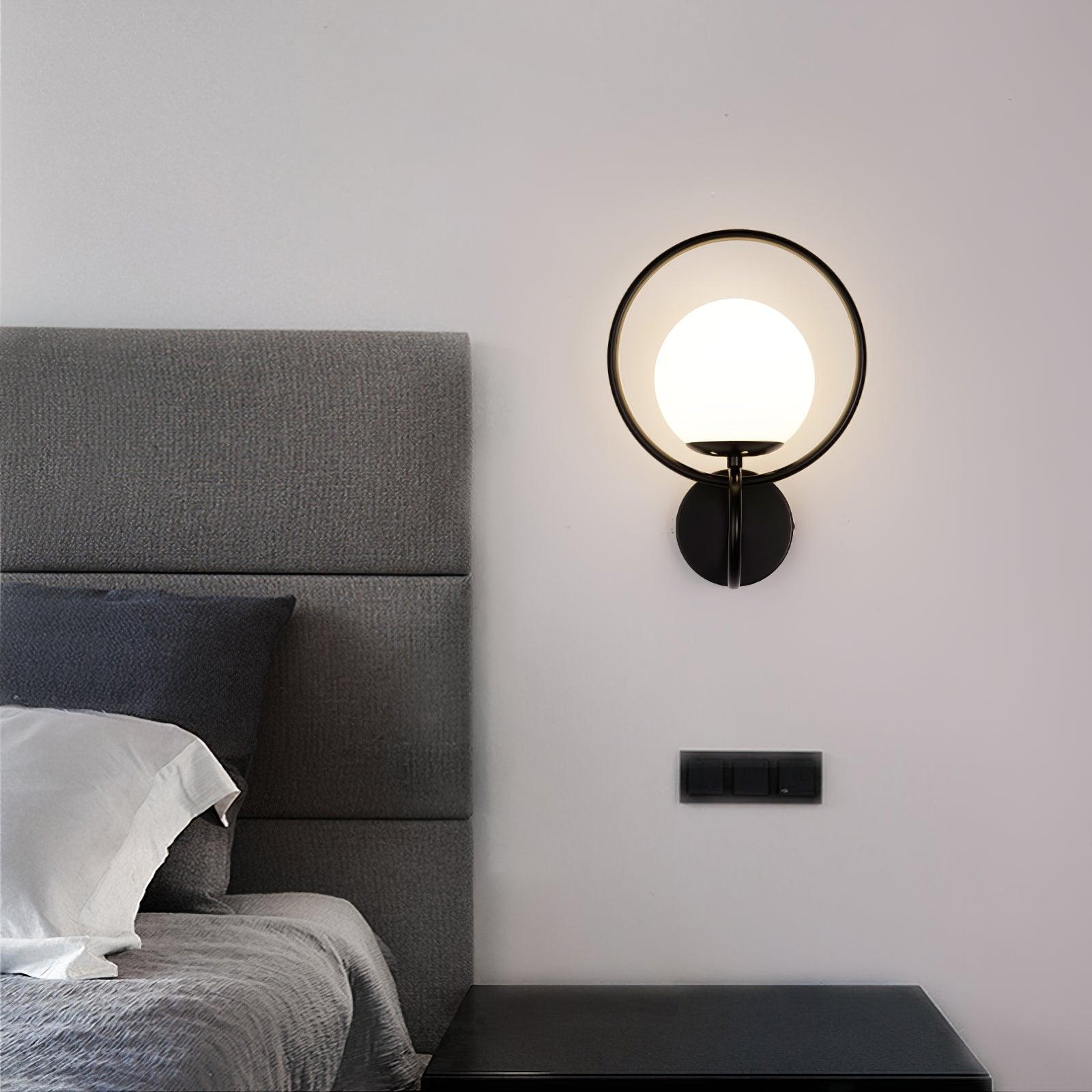 Contemporary Halo Metal Wall Light Fixture Gold Finish Indoor Glass Ball Lamp