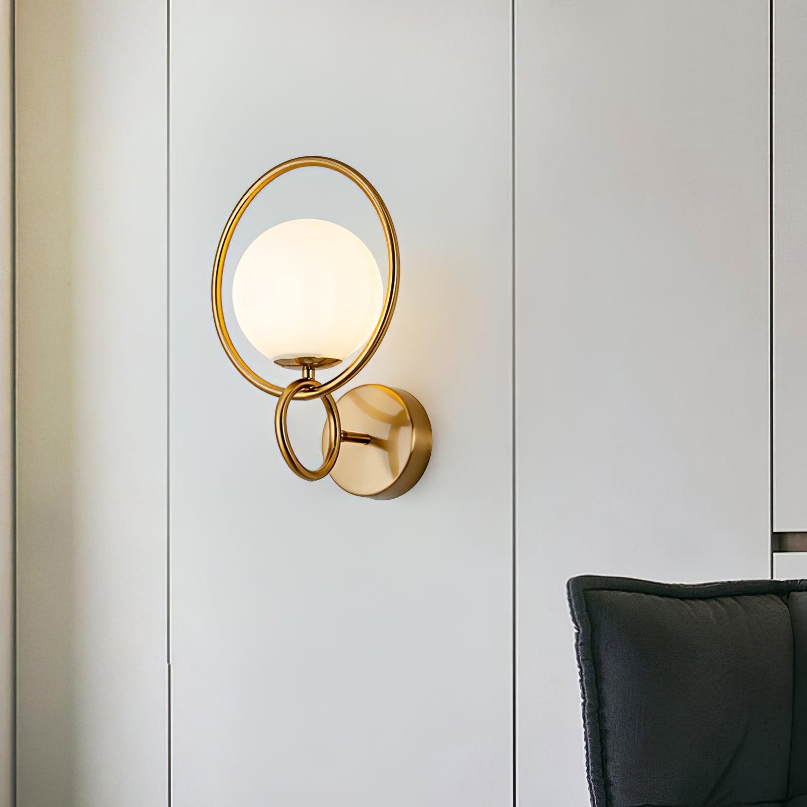 Contemporary Halo Metal Wall Light Fixture Gold Finish Indoor Glass Ball Lamp