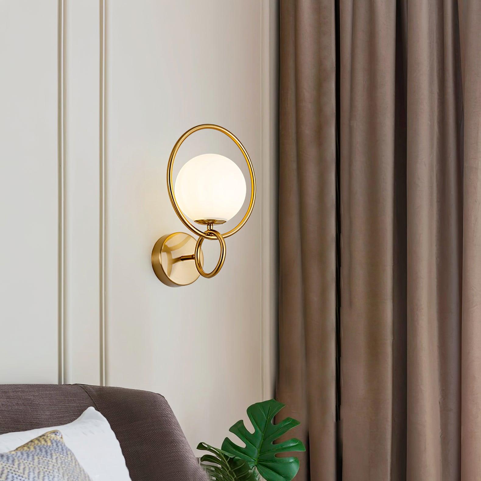 Contemporary Halo Metal Wall Light Fixture Gold Finish Indoor Glass Ball Lamp