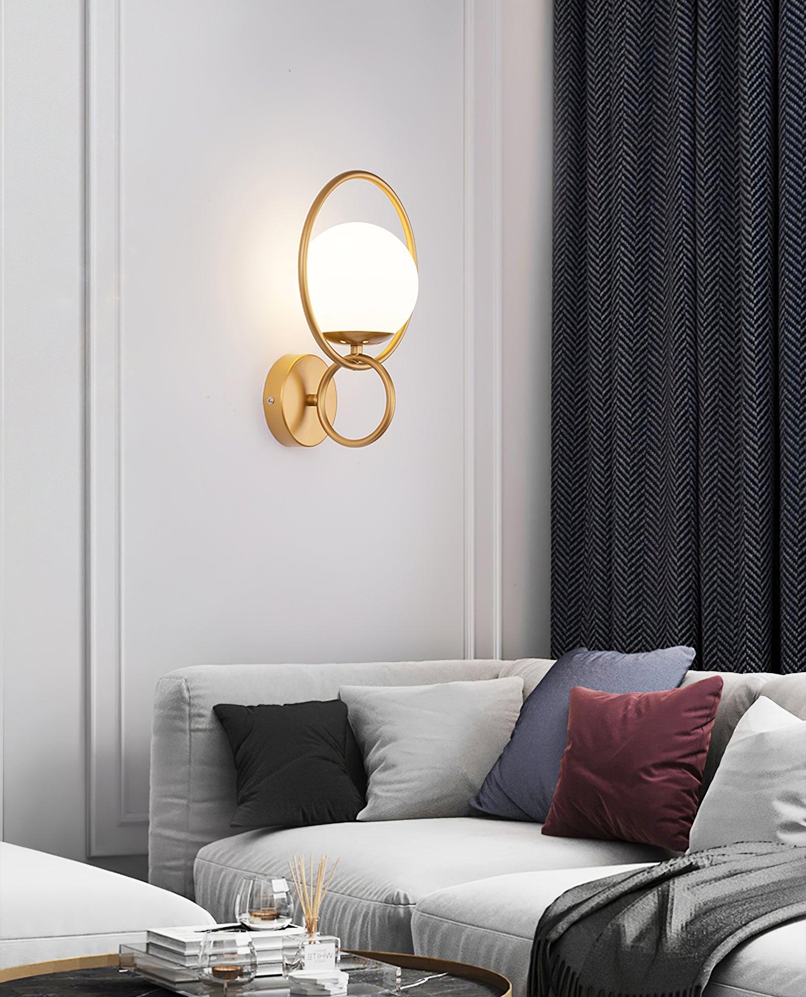 Contemporary Halo Metal Wall Light Fixture Gold Finish Indoor Glass Ball Lamp