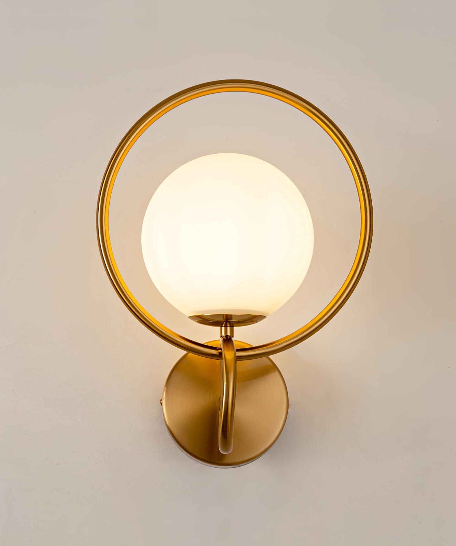 Contemporary Halo Metal Wall Light Fixture Gold Finish Indoor Glass Ball Lamp