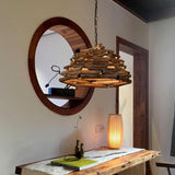 Contemporary Handpicked Wood Stick Pendant Light Burlywood Hanging Lamp for Living Room