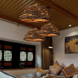 Contemporary Handpicked Wood Stick Pendant Light Burlywood Hanging Lamp for Living Room
