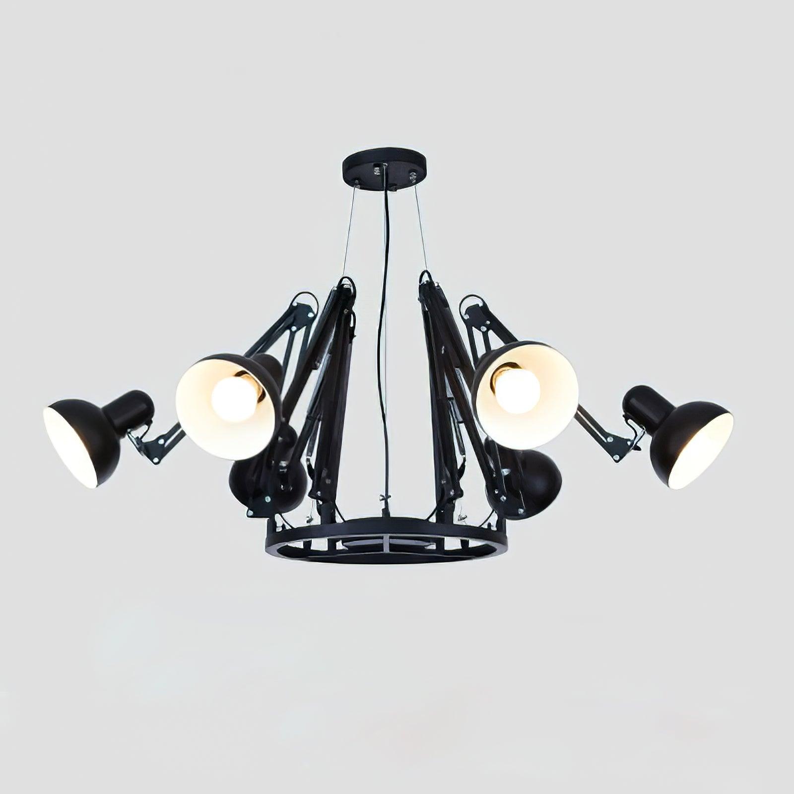 Contemporary Large Multi Head Crown Chandelier Adjustable Industrial Spider Ceiling Pendant Lamp
