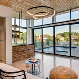 Contemporary Minimalist Crown LED Chandelier with Geometric Glass Loop and Aluminum Frame
