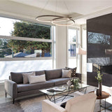 Contemporary Minimalist Crown LED Chandelier with Geometric Glass Loop and Aluminum Frame