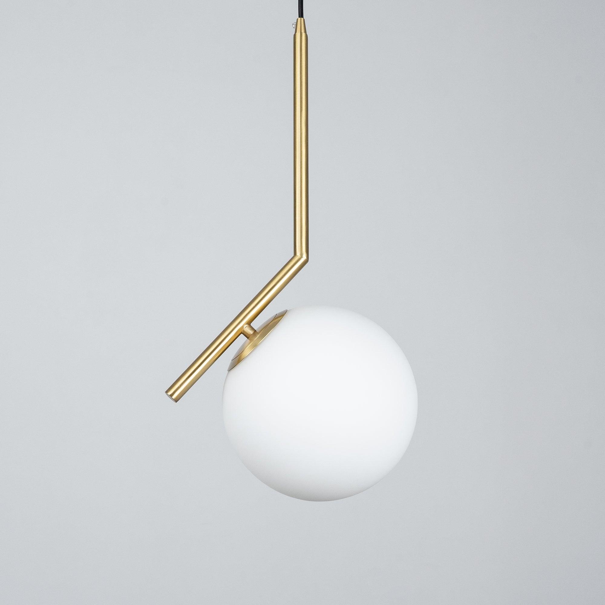 Contemporary Minimalist Equilibrium Glass Globe Pendant Light with Brass and Black Finishes