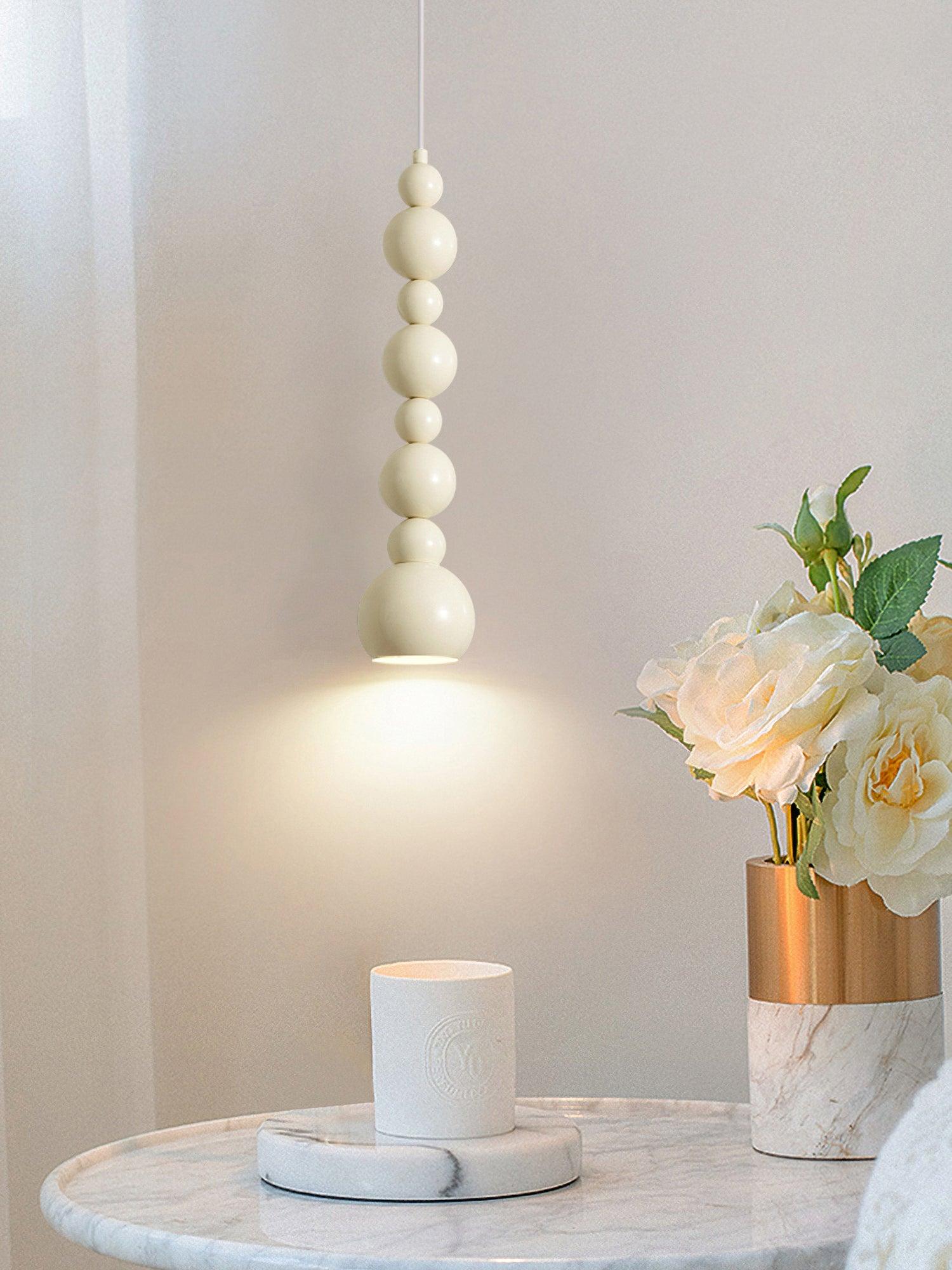 Contemporary Minimalist Sphere Ball Hanging Lamp in Beige Metal Finish