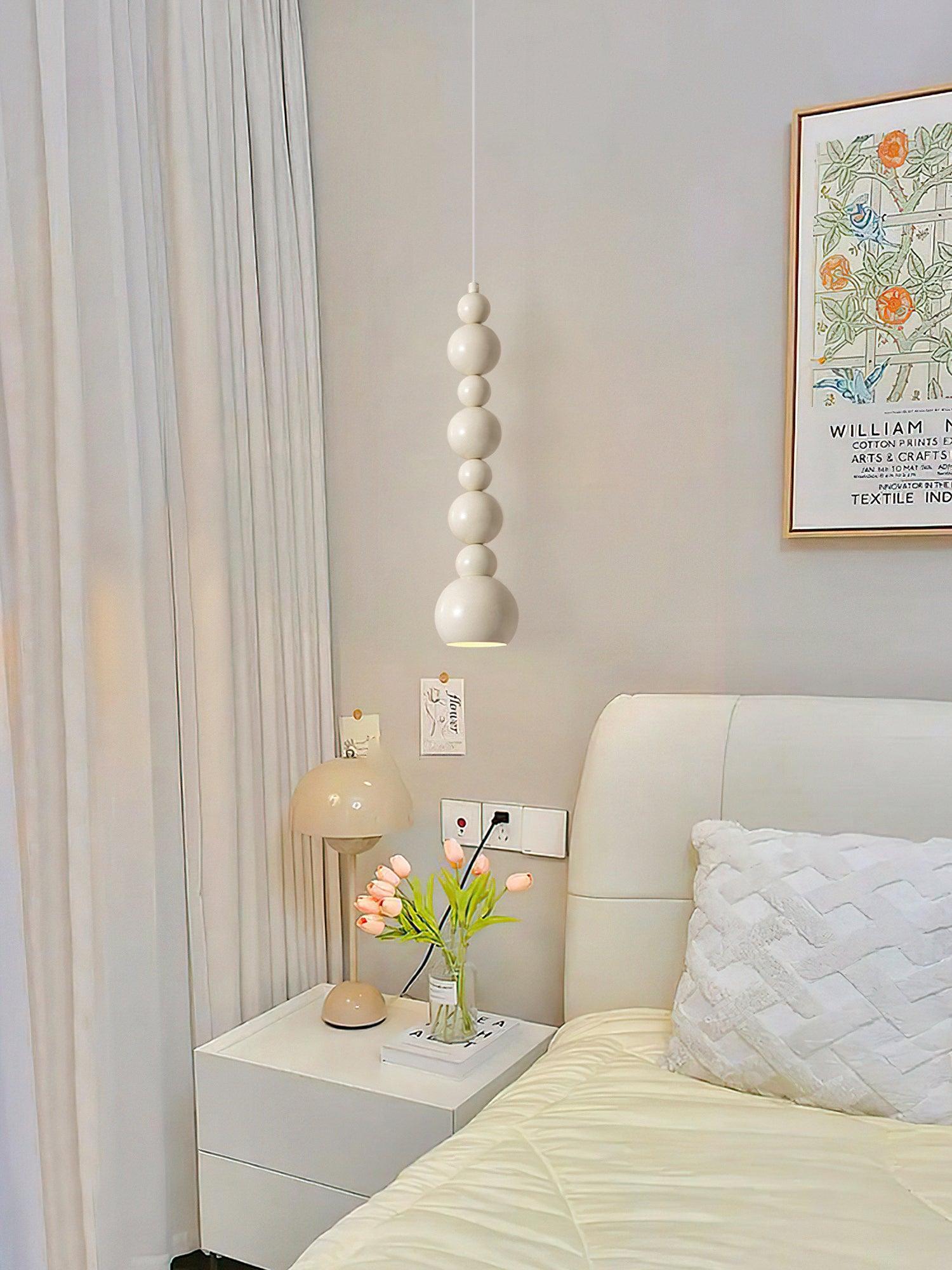 Contemporary Minimalist Sphere Ball Hanging Lamp in Beige Metal Finish