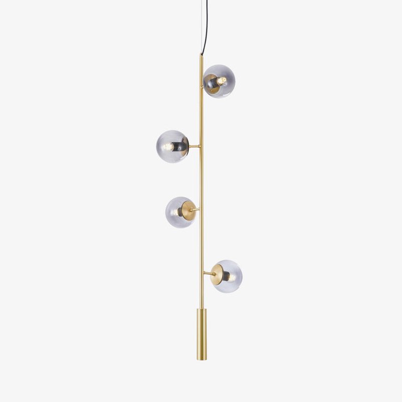 Contemporary Orb Glass Globe Vertical Pendant Light Brass and Glass Multi Light Fixture